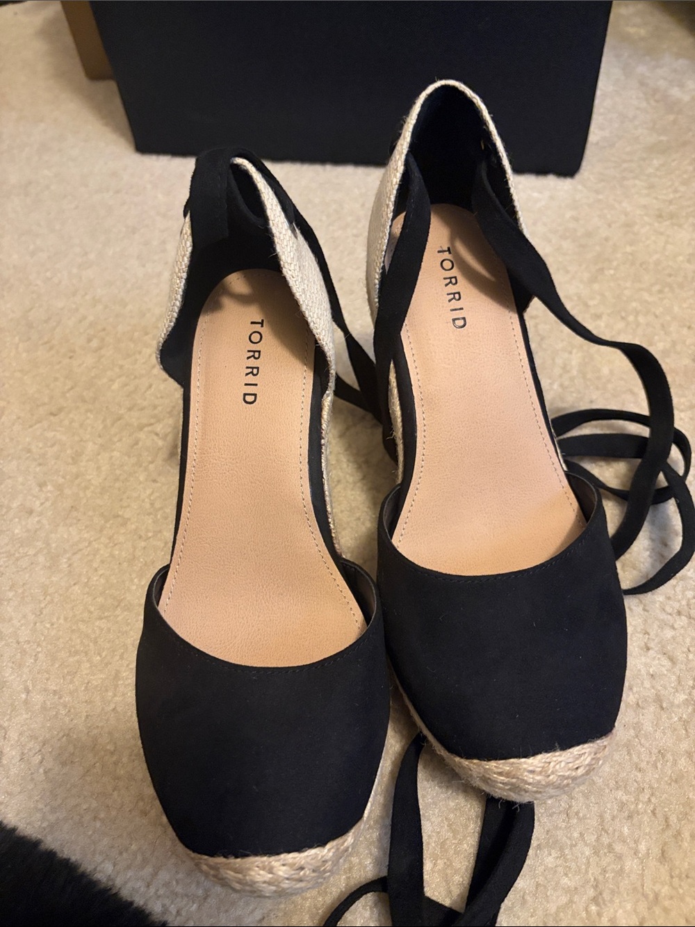 torrid Black and Natural Espadrille Wedge Ankle-Tie Shoes - Picture 3 of 6